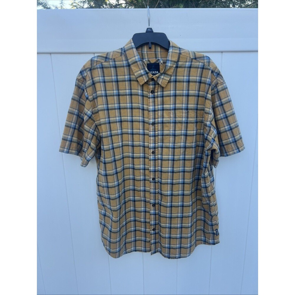prAna Mens Plaid Button Up Short Sleeve Shirt Size XXL Organic Cotton